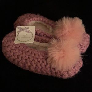 Pink Knitted Slippers w/Pom from Anthropologie. S
